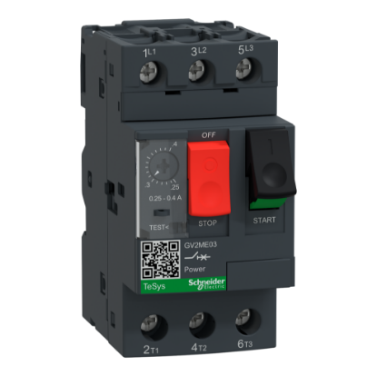 Picture of TeSys Deca, Motor circuit breaker, TeSys Deca, 3P, 0.25 to 0.4A, thermal magnetic, screw clamp terminals, button control