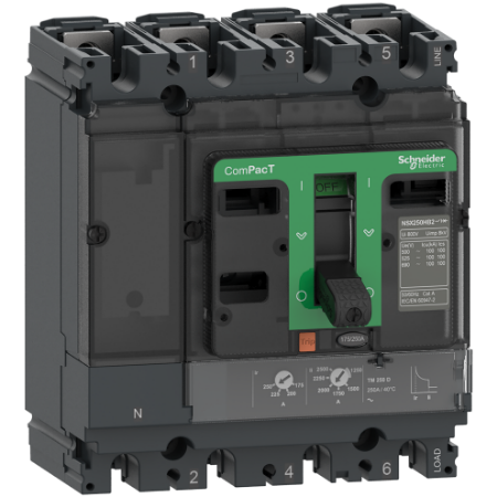 Picture of Circuit breaker, ComPacT NSX100F, 36kA/415VAC, 4 poles 3D (neutral not protected), TMD trip unit 100A