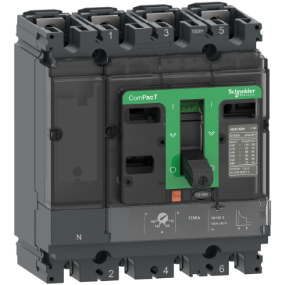 Picture of Circuit breaker, ComPacT NSX100H, 70kA/415VAC, 4 poles 3D (neutral not protected), TMD trip unit 40A