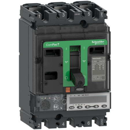 Picture of Circuit breaker, ComPacT NSX100HB1, 75kA/690VAC, 3 poles, MicroLogic 6.2E trip unit 100A