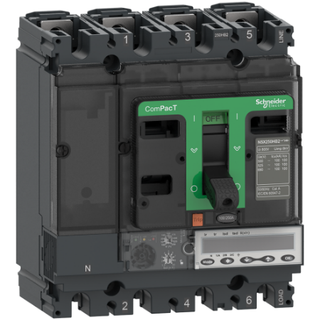 Picture of Circuit breaker, ComPacT NSX100HB1, 75kA/690VAC, 4 poles, MicroLogic 5.2E trip unit 100A