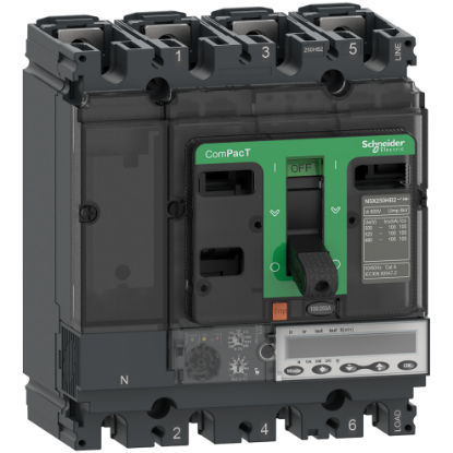 Picture of Circuit breaker, ComPacT NSX250HB2, 100kA/690VAC, 4 poles, MicroLogic 5.2E trip unit 250A