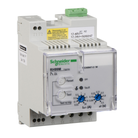 Picture of Residual current protection relay, VigiPacT RH99M, 30mA-30A, 12/24VAC 50/60Hz, 12/48VDC, DIN rail mounting