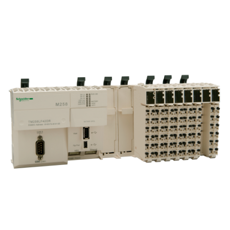 Picture of logic controller, Modicon M258, compact base, 42 IO, 24V DC, relay, CANopen