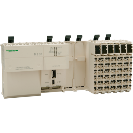 Picture of logic controller, Modicon M258, compact base, 42 + 4 IO, 24V DC