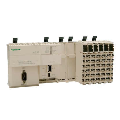 Picture of logic controller, Modicon M258, compact base, 42 + 4 IO, 24V DC, CANopen