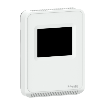 Picture of Sensor, SpaceLogic SLA Series, air quality, CO2, humidity, temperature, room, color touchscreen, analog outputs, matte white housing