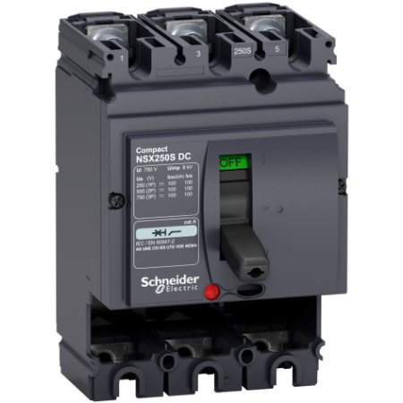 Picture of Circuit breaker basic frame, ComPact NSX250S DC, 100kA at 750VDC, 250A, without trip unit, 3 poles