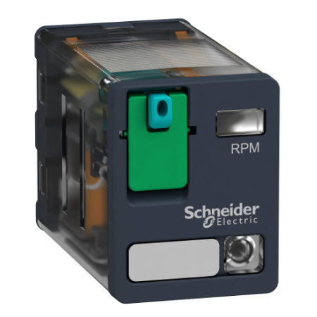 Picture of plug-in relay, Harmony electromechanical relays, 15A, 2CO, with LED, lockable test button, 110V DC