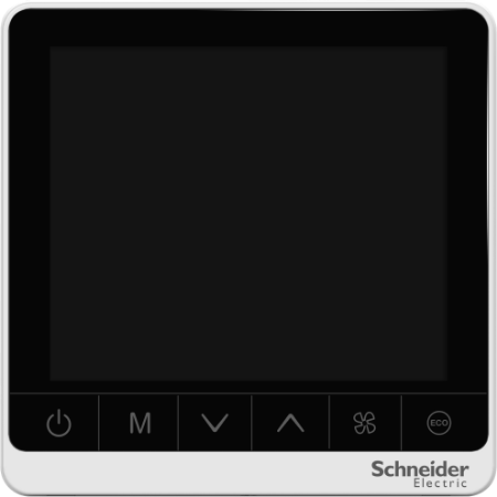 Picture of SpaceLogic thermostat, fan coil on/off, networking, touchscreen, 4P, 3 fan, modbus, 240V, white