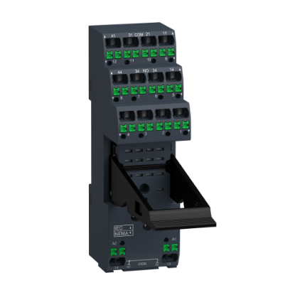 Picture of push in socket with clamp, Harmony Electromechanical Relays, for RXM relays, 12A 2CO, 6A 4CO, push in terminals, separate contact