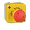 Picture of Control station, Harmony XALK, plastic, yellow lid, 1 red mushroom push button 40mm, turn to release, 1NC with monitoring, unmarked