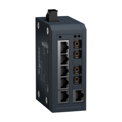 Picture of network switch, Modicon Networking, standard unmanaged, 6 ports for copper with 2 ports for singlemode fiber optic