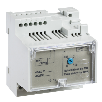 Picture of MN delay unit, MasterPact NT/NW, ComPacT NS, adjustable time delay 0.5s/3s, 100/130VDC, 100/130VAC 50/60Hz, spare part