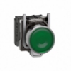 Picture of Illuminated push button, Harmony XB4, metal, green flush, 22mm, universal LED, plain lens, 1NO + 1NC, 24V AC DC