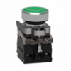 Picture of Illuminated push button, Harmony XB4, metal, green flush, 22mm, universal LED, plain lens, 1NO + 1NC, 24V AC DC