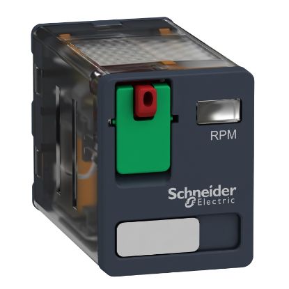 Picture of plug-in relay, Harmony electromechanical relays, 15A, 2CO, lockable test button, 24V AC