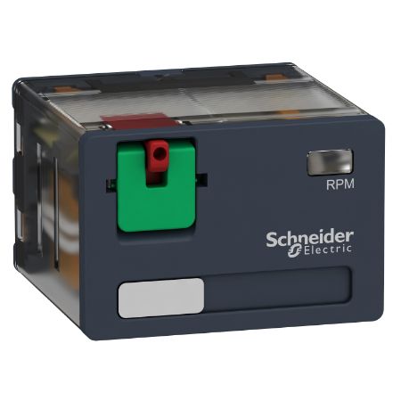 Picture of plug-in relay, Harmony electromechanical relays, 15A, 4CO, lockable test button, 120V AC