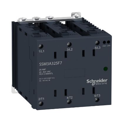 Picture of pre Assembled, Harmony Solid State Relays, 25A, DIN rail mount, random switching, input 4...32V DC, output 48...600V AC