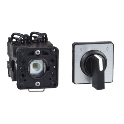 Picture of Cam changeover switch, Harmony K, Ø 22mm, plastic, 3 poles, 2 positions, 30°, 20A, 45x45mm, metallic legend, marked 1/2, 35mm black handle