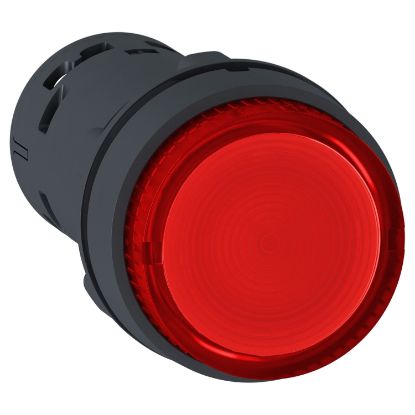 Picture of Monolithic illuminated push button, Harmony XB7, plastic, red, 22mm, integral LED, spring return, 230...240V AC, 1NO