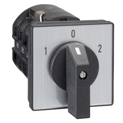 Picture of Cam reversing switch, Harmony K, front mounting, plastic, 3 poles, position 0, 60°, 63A, 64x64mm front plate marqued 1/0/2