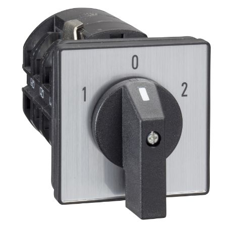 Picture of Cam reversing switch, Harmony K, front mounting, plastic, 3 poles, position 0, 60°, 63A, 64x64mm front plate marqued 1/0/2