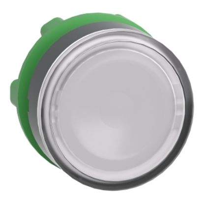 Picture of Harmony XB5, Head for illuminated push button, plastic, white flush, 22mm, universal LED, spring return, plain lens