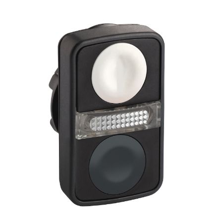 Picture of Head for illuminated double headed push button, Harmony XB5, 2 white/black flush, 22mm, 1 central pilot light, unmarked