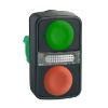 Picture of Illuminated double headed push button head, Harmony XB5, plastic, 22mm, 1 green flush + 1 pilot light + 1 red flush, unmarked