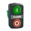 Picture of Illuminated double headed push button head, Harmony XB5, plastic, 22mm, 1 green flush marked I + 1 pilot light + 1 red flush marked O