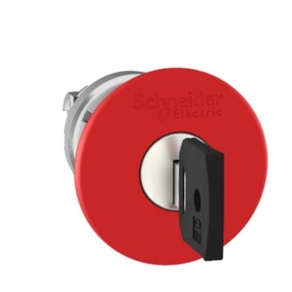 Picture of Head for emergency switching off push button, Harmony XB4, red 40mm stop, 22mm trigger and latching key release, key 3131A
