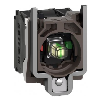 Picture of Harmony XB4, Complete body/contact assembly and light block,metal, universal LED, body/fixing collar, 1NO + 1NC, 230…240V AC