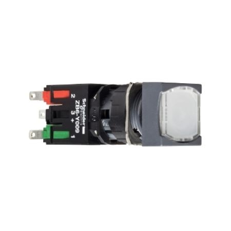 Picture of Complete illuminated push button, Harmony XB6, white square flush, 16mm, spring return 1NO 12...24V
