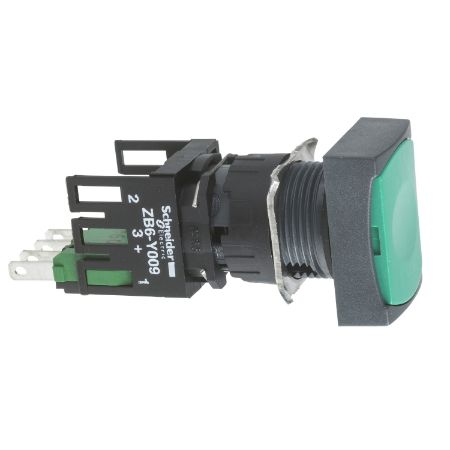 Picture of Complete push button, Harmony XB6, green rectangular flush pushbutton, 16mm, spring return, 1NO + 1NC, unmarked