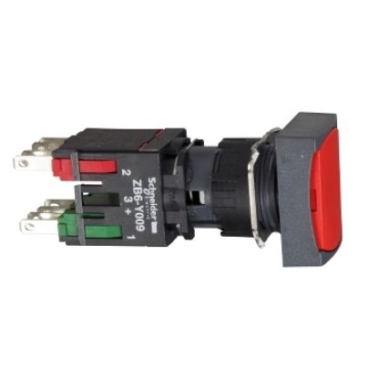 Picture of Complete push button, Harmony XB6, red rectangular flush pushbutton, 16mm, spring return, 1NO + 1NC, unmarked