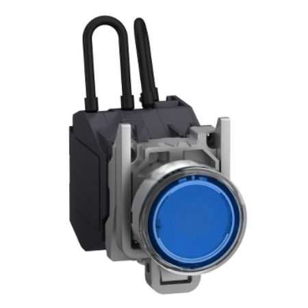 Picture of Push to test pilot light, Harmony XB4 - ATEX D, metal, blue, 22mm, integral LED, booted, 1NO, 24…254V