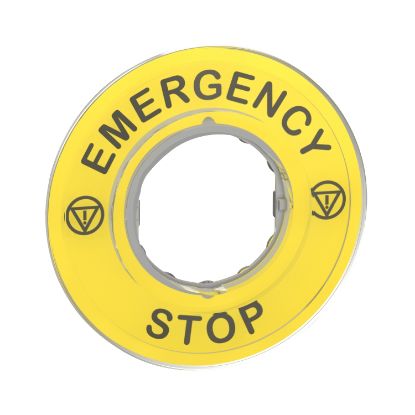 Picture of Legend holder 60mm for emergency stop, Harmony XB4, plastic, yellow, marked EMERGENCY STOP