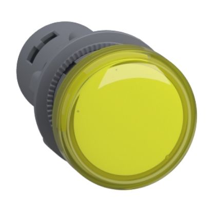 Picture of Monolithic pilot light, Easy Harmony XA2, plastic, yellow, 22mm, integral LED, screw clamp terminals, 220V DC