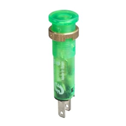 Picture of Pilot light, Harmony XVL, plastic, green, 8mm, covered LED, faston connectors, 24V DC