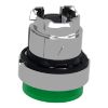 Picture of Harmony XB4, Head for illuminated push button, metal, green projecting, 22mm, universal LED, spring return, plain lens