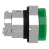 Picture of Harmony XB4, Head for illuminated push button, metal, green projecting, 22mm, universal LED, spring return, plain lens