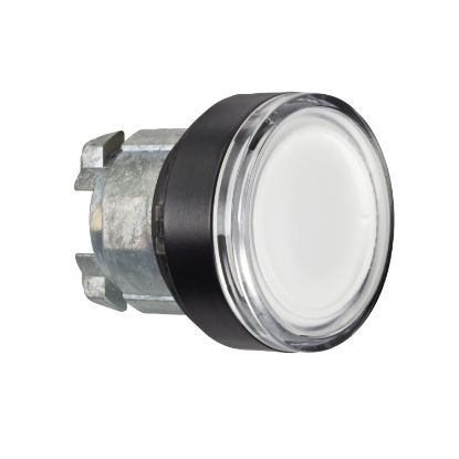 Picture of Head for illuminated push button, Harmony XB4, black metal, white projecting, 22mm, spring return, BA9s bulb, unmarked