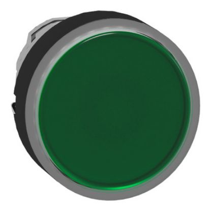 Picture of Head for illuminated push button, Harmony XB4, green flush, 22mm, universal LED, spring return, plain, unmarked