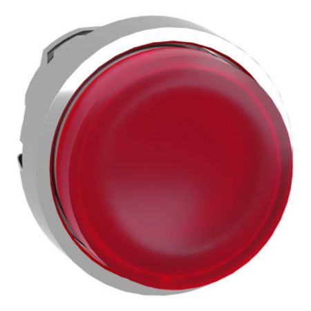 Picture of Harmony XB4, Head for illuminated push button, metal, red projecting, 22mm, universal LED, spring return, plain lens