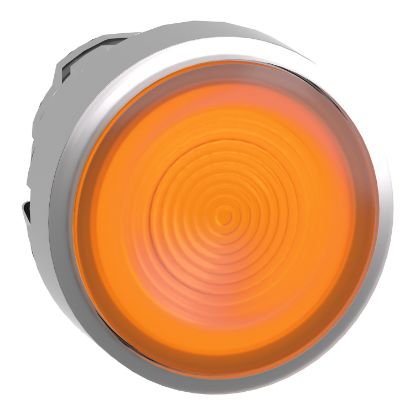 Picture of Head for illuminated push button, Harmony XB4, metal, orange flush, 22mm, universal LED, spring return, grooved lens