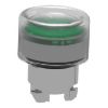 Picture of Head for illuminated push button, Harmony XB4, metal, green flush, 22mm, universal LED, spring return, clear boot