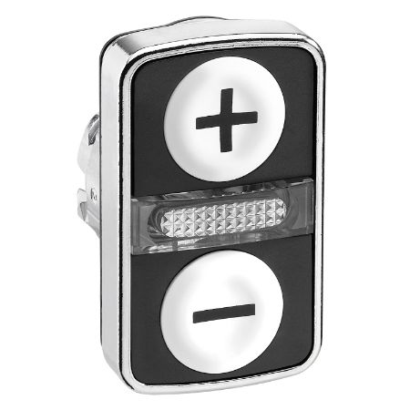Picture of head for illuminated double headed push button, Harmony XB4, 2 white flush pushbuttons, 22mm, with marking