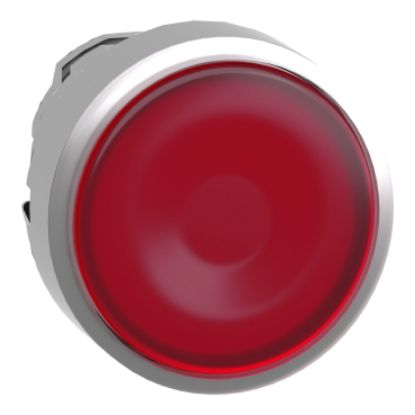 Picture of Head for illuminated push button, Harmony XB4, metal, red flush, 22mm, universal LED, spring return, for insertion legend
