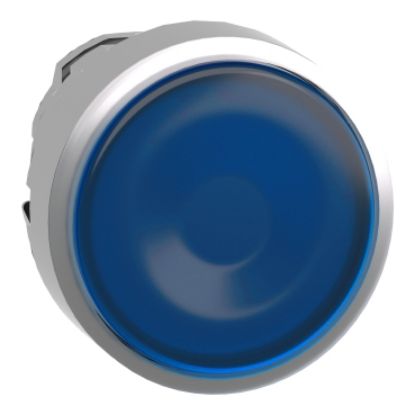 Picture of Head for illuminated push button, Harmony XB4, metal, blue flush, 22mm, universal LED, for insertion legend
